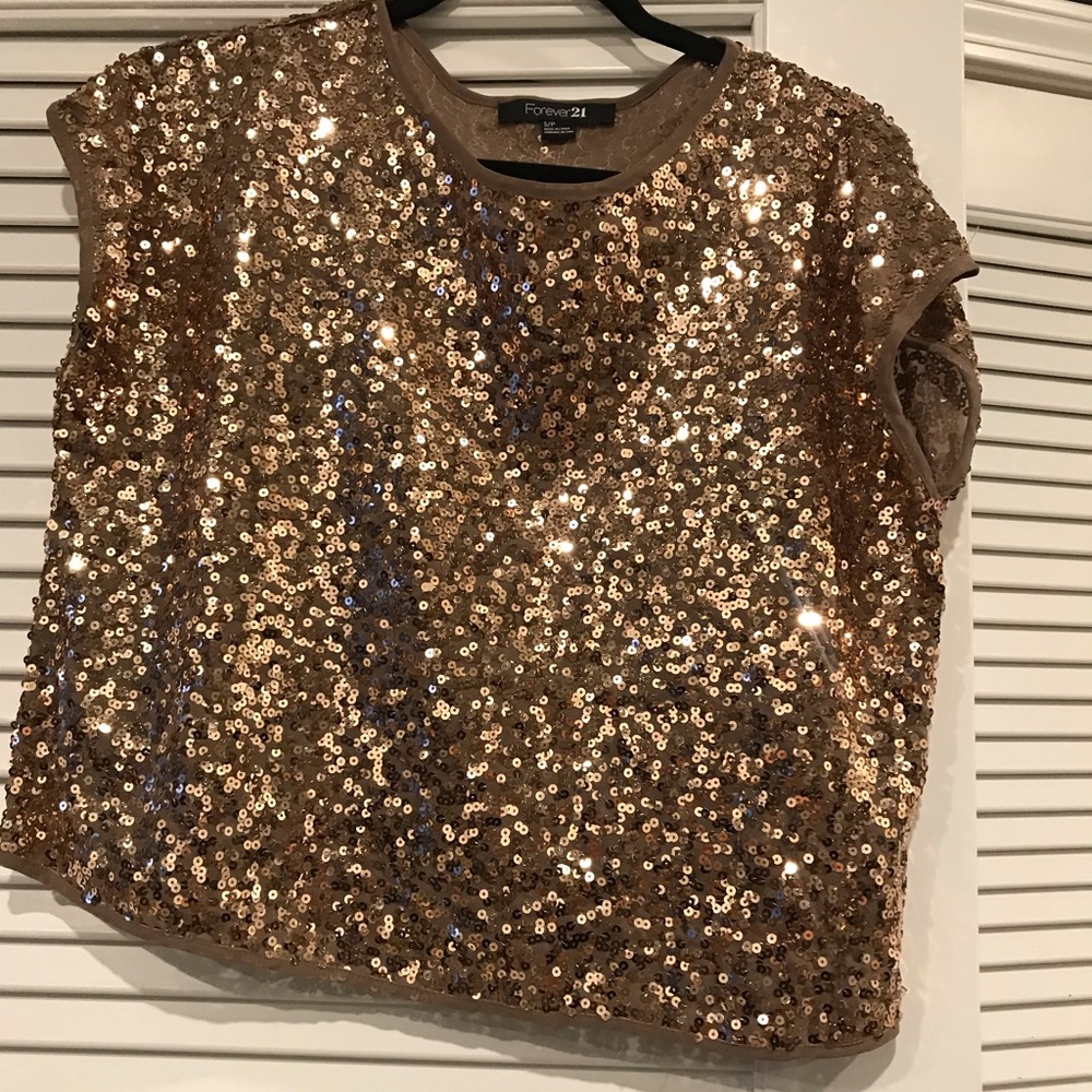 Mid-drift Gold Sequin Crop Top